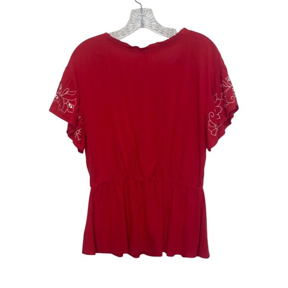 Maurices Flutter Sleeve Top Womens Small Red New WOT Embroidered Details - Picture 2 of 7
